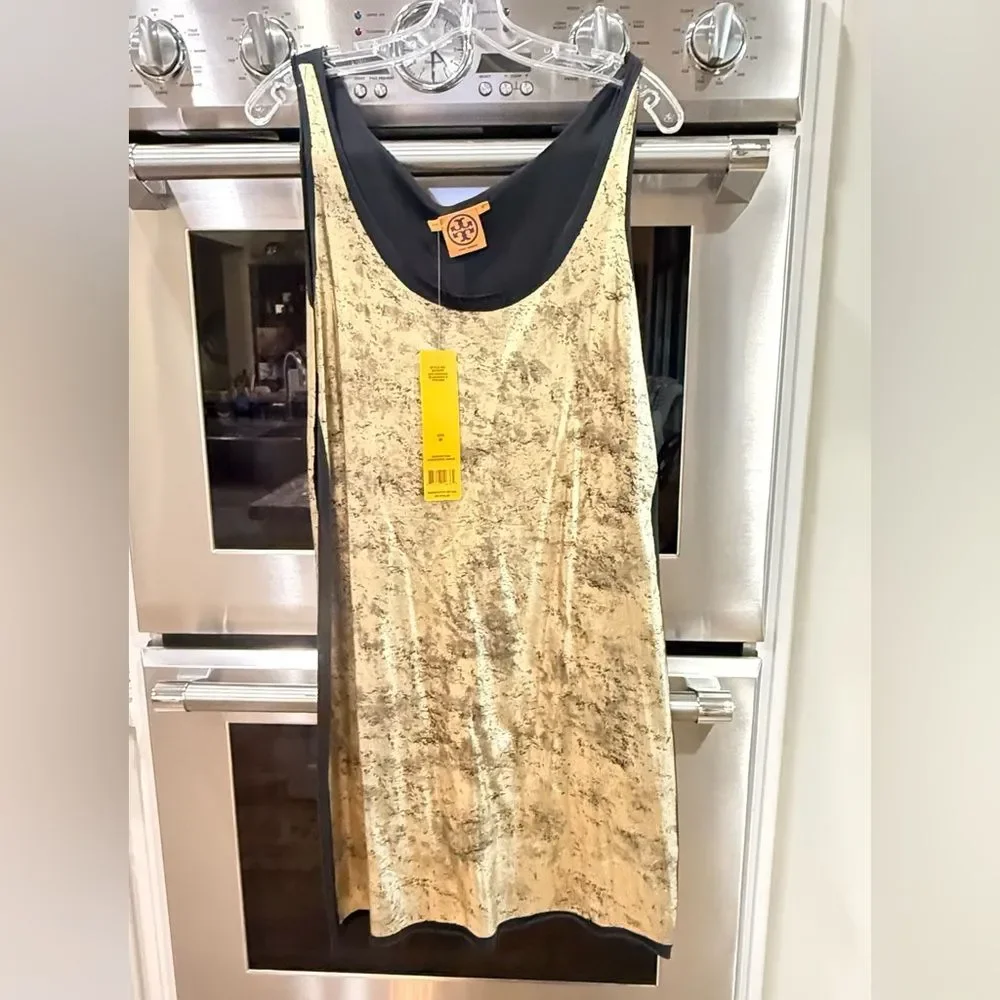 NWT Tory Burch Aventurine metallic gold foil sleeveless dress